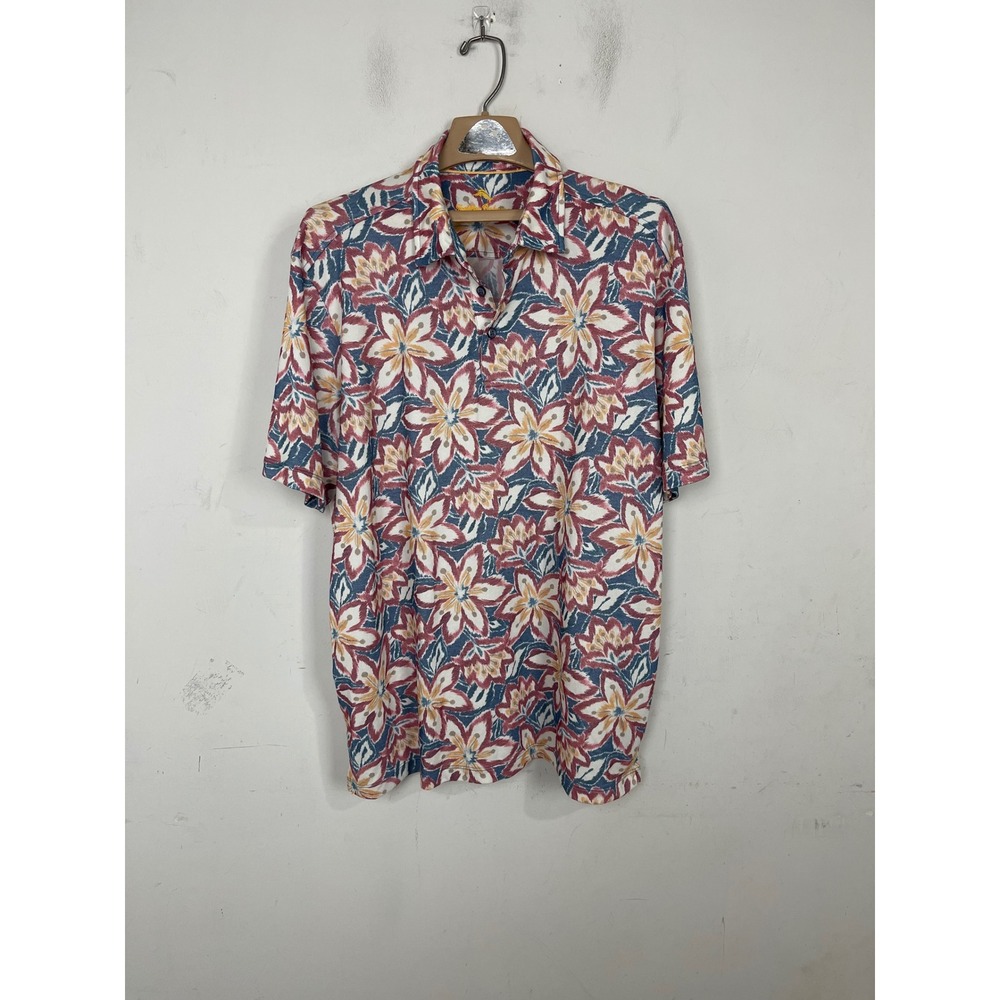 Tommy Bahama Mens XL Floral Hibiscus Pima Cotton Blend Short Sleeve Polo Shirt